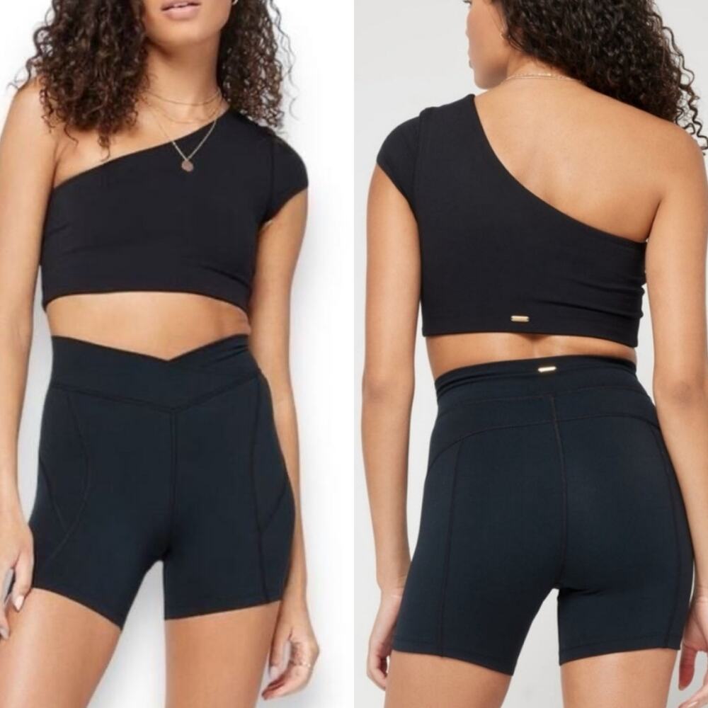 New L*Space Active Genessee One Shoulder Cropped Top Black Women’s Small NWT